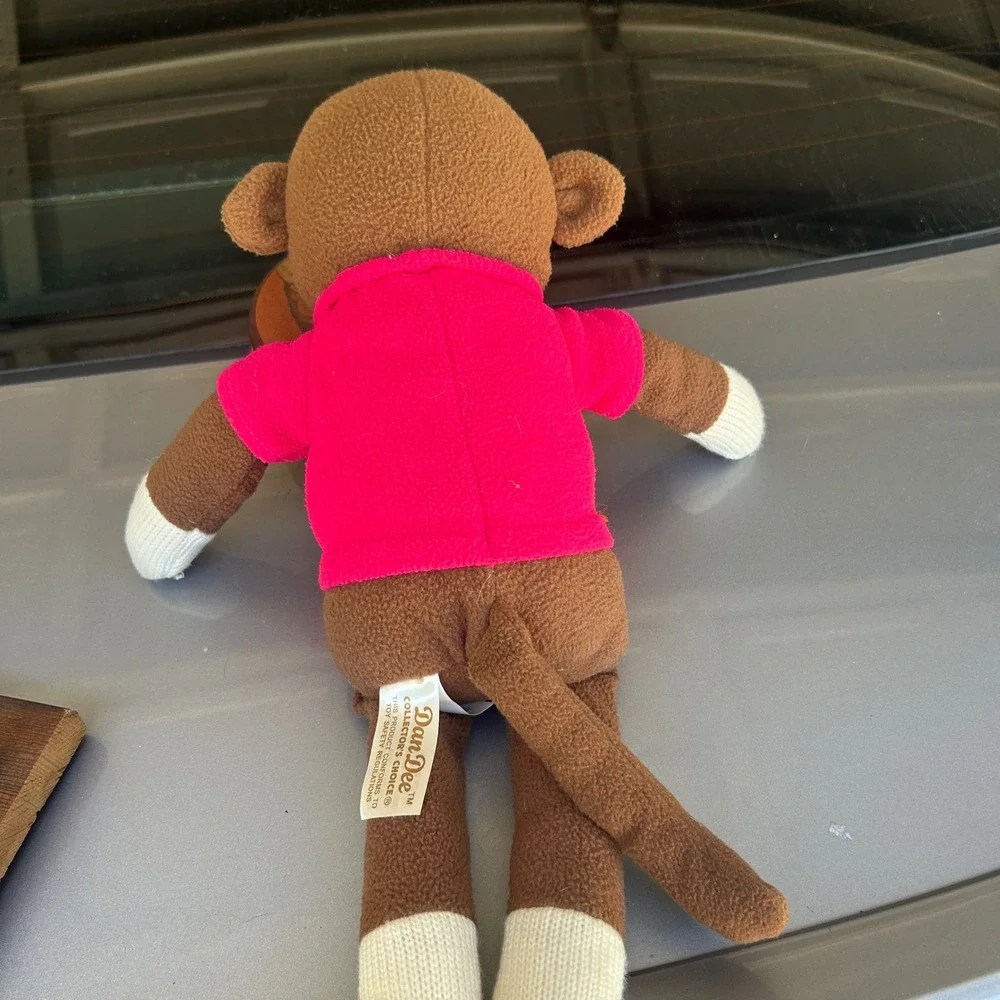 Dan Dee 2011 Sock Monkey Plush 16in Brown Pink Cupcake Fleece stuffed animal